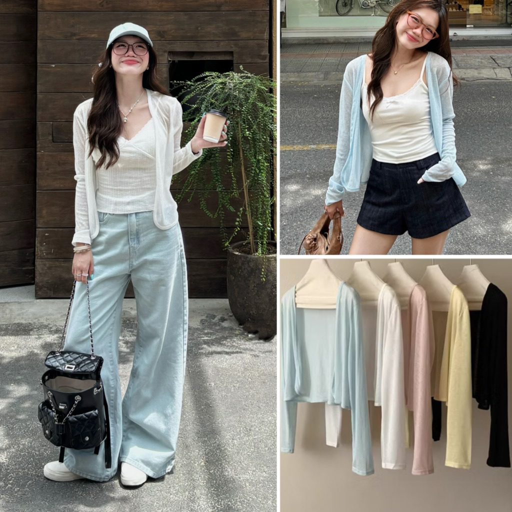 [Chất thun giấy sẵn ship] Áo khoác ngoài - áo cardigan nữ thun giấy mỏng dáng vát cong 429.12