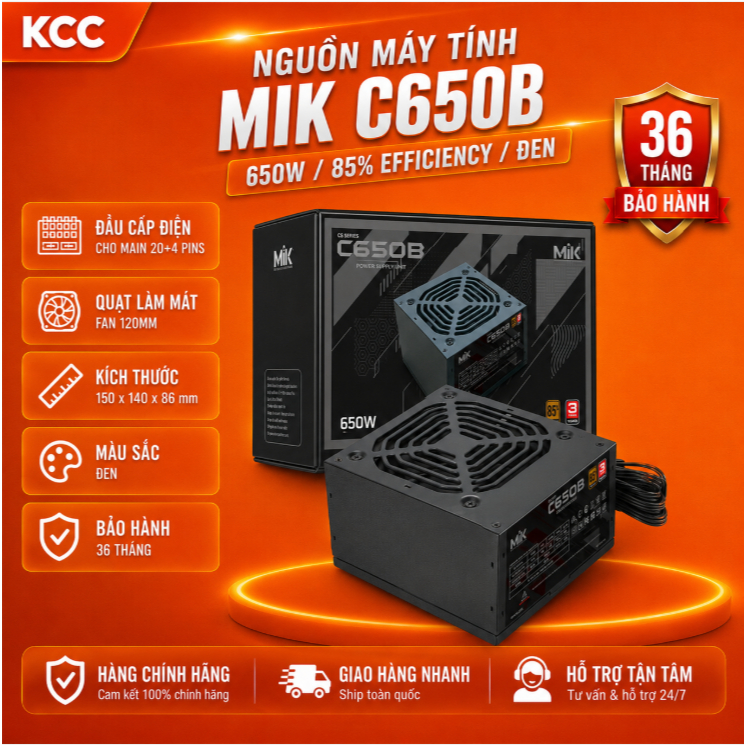 Nguồn máy tính MIK C650B (650W/ 85% EFFICIENCY/ Đen) bảo hành chính hãng 3 năm