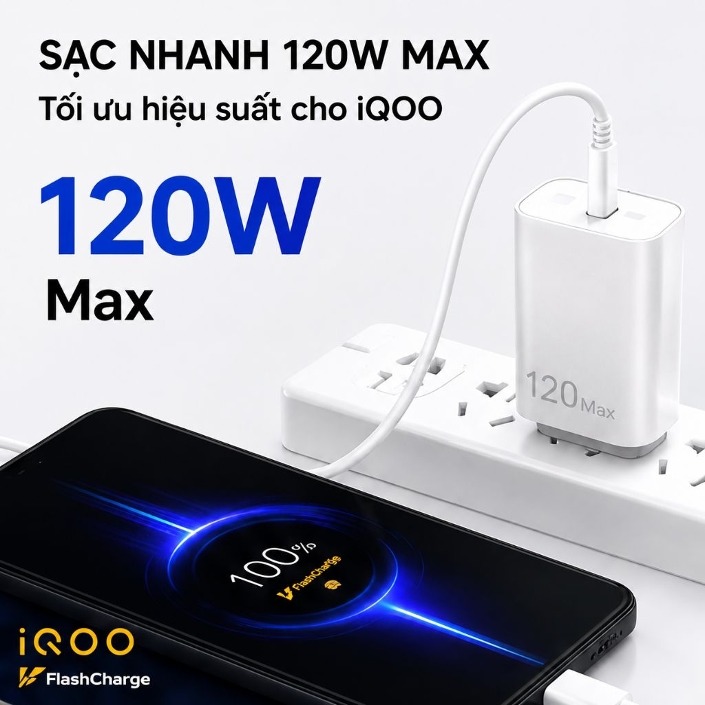 Sạc Nhanh 120W Cho iQOO Neo, iQOO Z, iQOO Number Series | Kèm Cáp 1.5m Type-C to Type-C