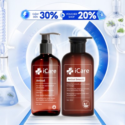 Combo Chăm Sóc Tóc iCare Pharma | Dầu Gội Antisol & Dầu Xả Antisol Smooth | Da Đầu Sạch Gàu Thông Thoáng – Tóc Mềm Mượt