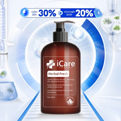 Sữa Tắm Thảo Dược Herbal Fresh iCare Pharma 480ml | Hỗ Trợ Giảm Tình Trạng Mụn Lưng – Da Sạch Thoáng Dịu Nhẹ