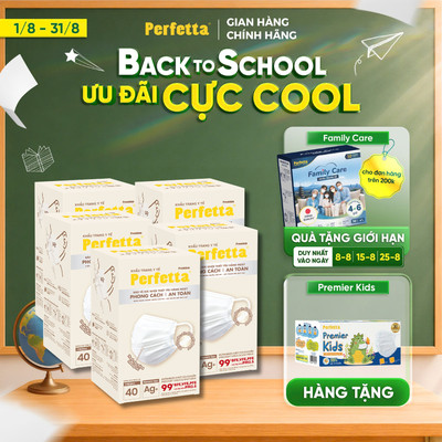 [Tặng 1 Hộp Trẻ Em] - Combo 5 Hộp Khẩu Trang Y Tế Perfetta Premium 3 Lớp Có 2 Thanh Nẹp, Chống Bụi Mịn Pm2.5 (200 Cái)