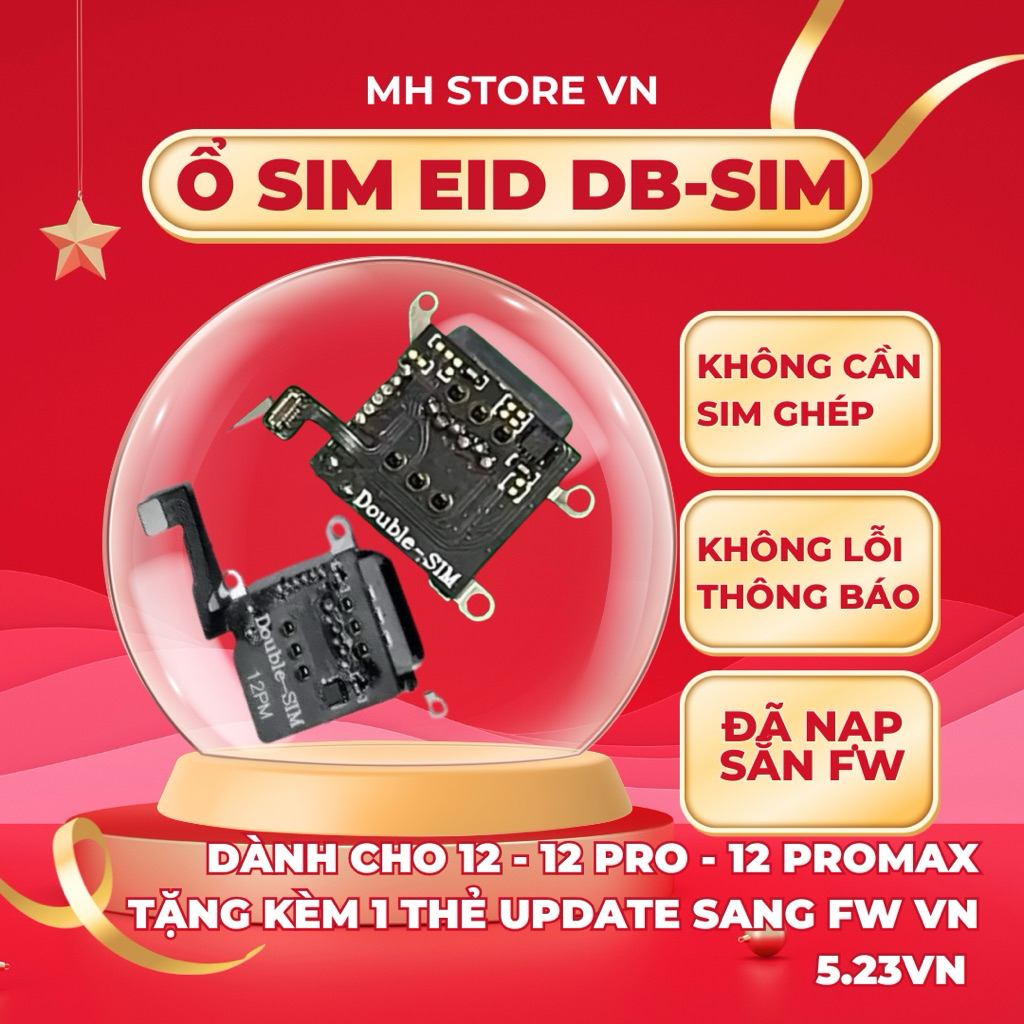 Ổ Sim EID của DB (Double-Sim) dành cho 12-12Pro-12Promax Lock, ko cần dùng sim ghép, đã nạp sẵn Fw