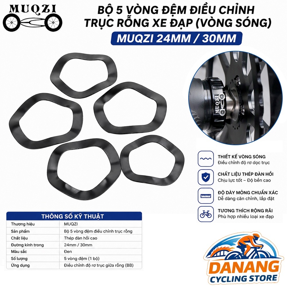 Bộ 5 Vòng Đệm Điều Chỉnh Trục Rỗng Xe Đạp MUQZI 24mm/30mm – Spacer BB Hollowtech II & BB30