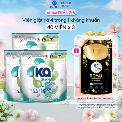 Combo 3 Túi Viên Giặt Xả Đa Năng 4 Trong 1 Ka pod Universal (40 viên/ Túi)