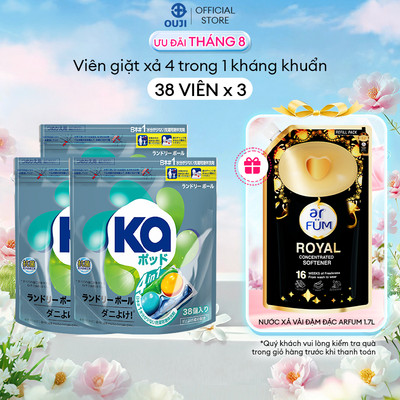 [SUPER DEAL] Combo 3 Túi Viên Giặt Quần Áo KA 4in1 diệt mạt bụi, làm sạch sâu & kháng khuẩn (38 viên x 3)