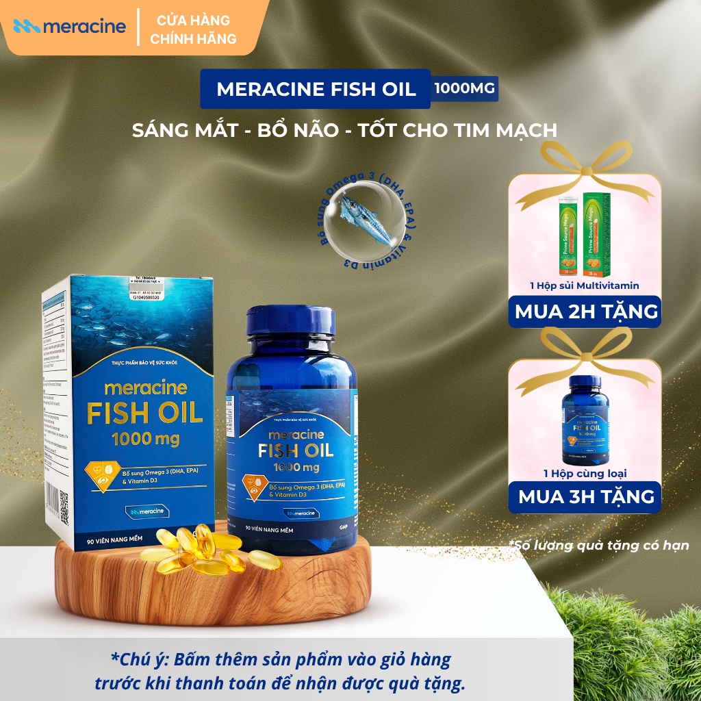 Viên uống dầu cá Omega 3 - Meracine Fish Oil hỗ trợ sáng mắt, bổ não, tốt cho tim mạch (hộp 90 viên)