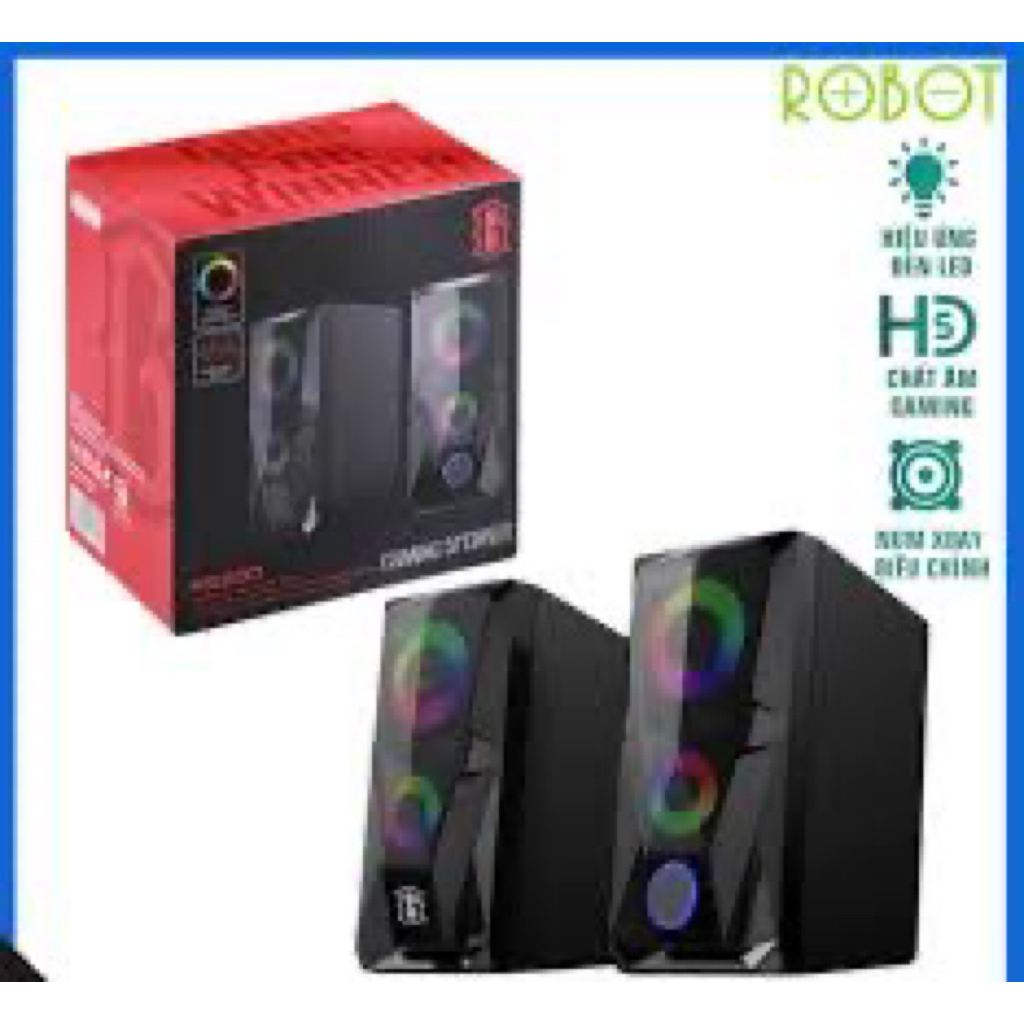 loa máy vi tính gaming led RGB robot RS200 cổng kết nối 3.5mm hiệu ứng đèn led ,âm thanh chất lượng