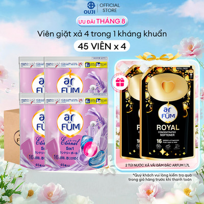 Thùng 4 Túi Viên giặt Quần áo arFUM 5 trong 1 MỚI với tinh dầu nước hoa, khử khuẩn 99% (túi 45 viên)