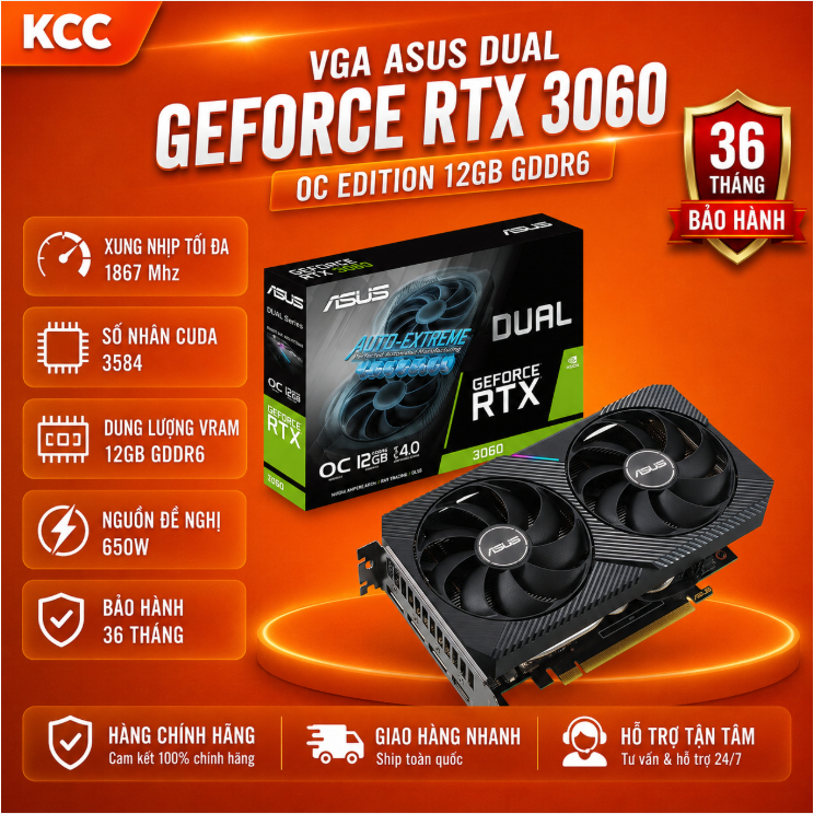 VGA ASUS Dual GeForce RTX 3060 V2 OC 12GB GDDR6 (DUAL-RTX3060-O12G-V2)