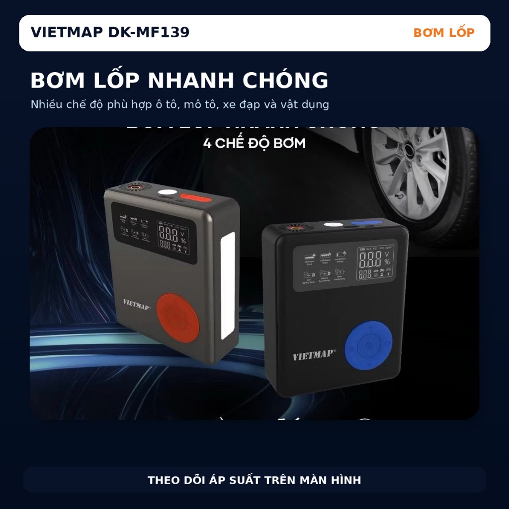 ộ Kích Bình Bơm Lốp 5 Trong 1 VIETMAP DK-MF139 13.000mAh