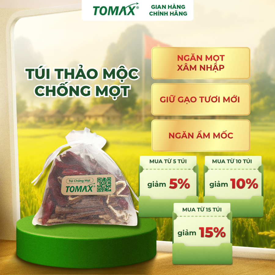 [QUÀ TẶNG] Túi Chống Mọt Gạo Deli Rice - 100% Thảo Mộc Tự Nhiên, Xua Mọt, Khử Mùi, Chống Ẩm - TOMAX