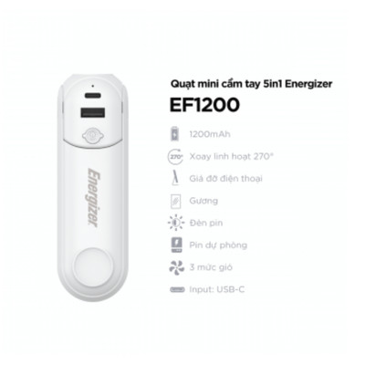 Quạt mini Energizer EF1200 kiêm sạc dự phòng 5 trong 1