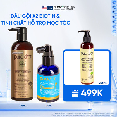 Combo chăm sóc tóc chuyên sâu Organic Dầu gội X2 Biotin Professional Grade Biotin Pura D'or & Tinh chất hỗ trợ mọc tóc