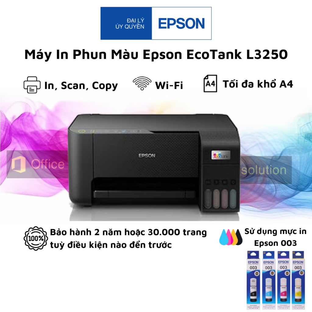 Máy in Epson EcoTank L3250 - In, Scan, Copy, WIFI - kèm 4 màu mực hàng Chính Hãng