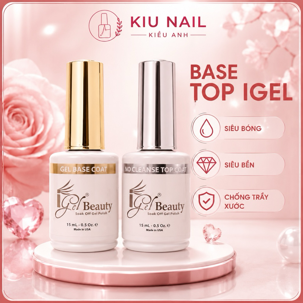 Base Top Gel iGel Beauty 15ml Chính Hãng - Gel Base Liên Kết & Top Không Lau Siêu Bóng Siêu Bền