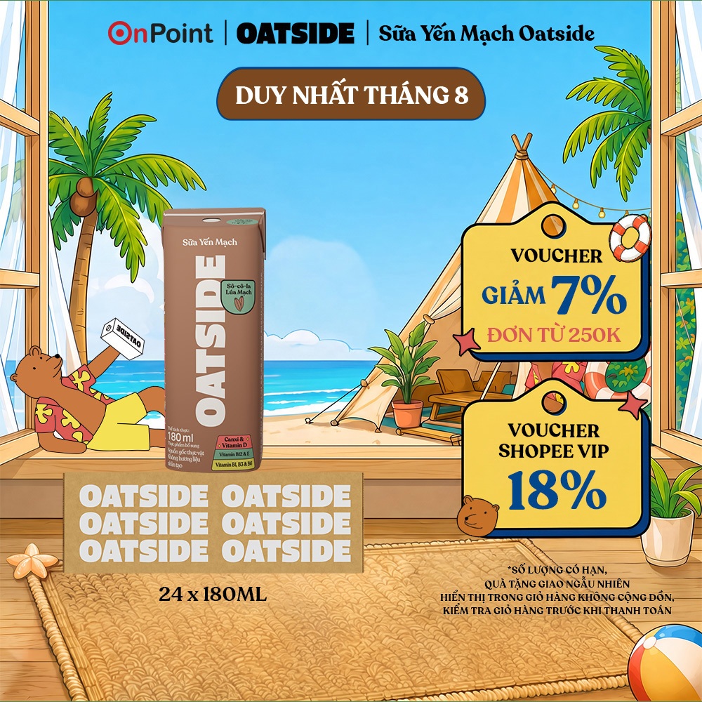 Thùng 24 hộp Sữa yến mạch OATSIDE vị Socola Lúa Mạch 180ml (180ml x 24)