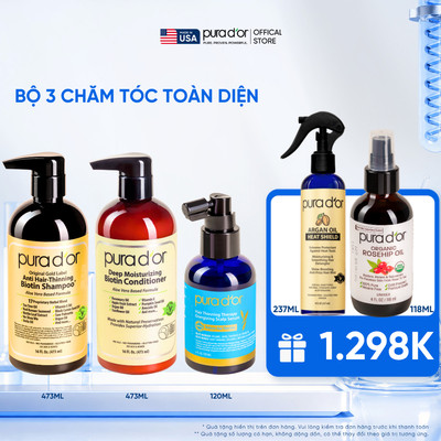 Combo 3 Bước Dầu Gội, Dầu Xả, Giảm Rụng Tóc Organic Pura D'or Biotin Gold Label 236ML/473ML