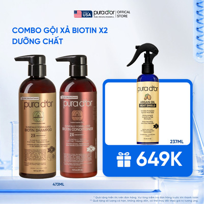 Combo Gội - Xả Pura D'or Biotin X2 Concentrated Giúp Tóc Dày, Khỏe Mạnh và Sáng Bóng Hơn 473ml