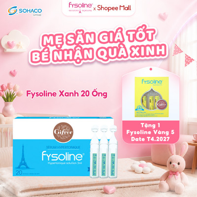 Nước muối ưu trương Fysoline hộp 20 ống 5ml dạng nhỏ hỗ trợ giảm nghẹt mũi cho bé