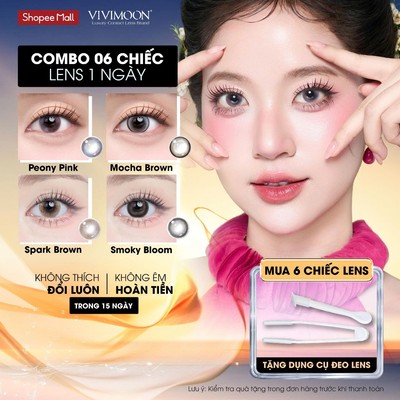 [COMBO 6 CHIẾC] Lens cận 1 ngày VIVIMOON, kính áp tròng khóa ẩm màu Peony Pink, Mocha Brown, Spark Brown, Smoky Bloom
