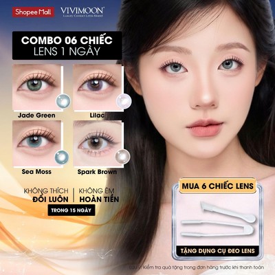 [COMBO 6 CHIẾC] Lens cận 1 ngày VIVIMOON, kính áp tròng khóa ẩm màu Jade Green, Lilac, Sea Moss, Spark Brown