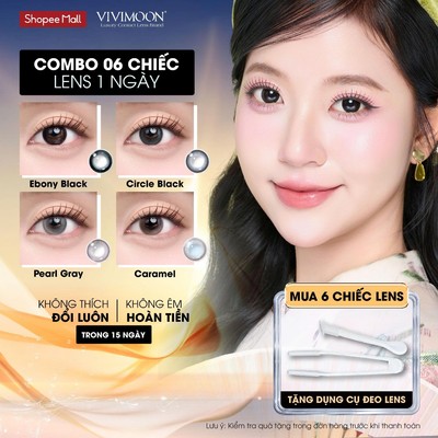 [COMBO 6 CHIẾC] Lens cận 1 ngày VIVIMOON, kính áp tròng khóa ẩm màu Ebony Black, Circle Black, Pearl Gray, Caramel