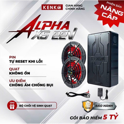 Pin Quạt Áo Điều Hòa KENKO Alpha X5 22V 24000mAh, Quạt Không Chổi Than Gió Mạnh, Chạy Êm, Dùng 8-15 Giờ Liên Tục