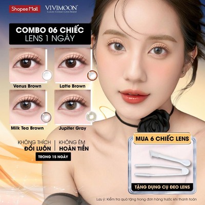 [COMBO 6 CHIẾC] Lens cận 1 ngày VIVIMOON, kính áp tròng khóa ẩm Venus Brown, Latte Brown, Milk Tea Brown, Jupiter Gray