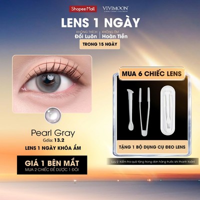 01 Chiếc Kính áp tròng VIVIMOON LENS 1 ngày màu nâu xám Pearl Gray (Giá 1 bên mắt, x2 để đặt 1 đôi)