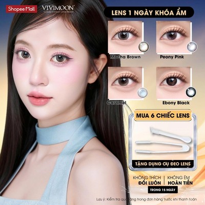 [Giá 1 chiếc - 1 bên mắt] VIVIMOON lens 1 ngày khóa ẩm độ cận từ 0 đến 8 Mocha Brown/ Peony Pink/Caramel/Ebony Black