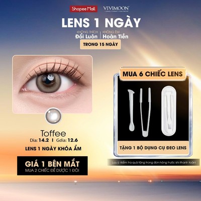 01 Chiếc Kính áp tròng VIVIMOON lens khóa ẩm 1 ngày màu nâu caramel pha khói nhẹ Toffee (Giá 1 bên mắt, x2 để đặt 1 đôi)
