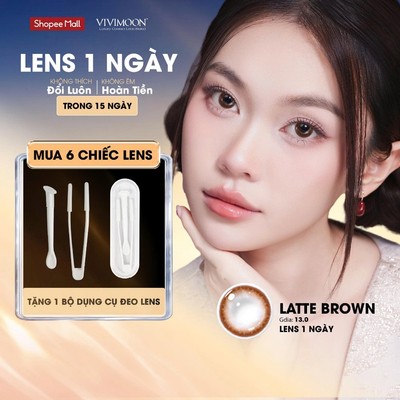 VIVIMOON lens cận 1 ngày Latte Brown, kính áp tròng khóa ẩm màu nâu tự nhiên (Giá 1 chiếc-1 bên mắt, x2 để mua 1 đôi)