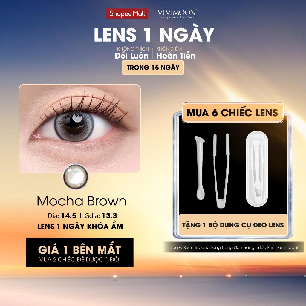 01 Chiếc Kính áp tròng VIVIMOON lens khóa ẩm 1 ngày màu nâu Mocha Brown (Giá 1 bên mắt, x2 để đặt 1 đôi) | BigBuy360 - bigbuy360.vn