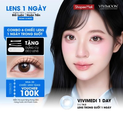 Combo 6 chiếc lens cận thị 1 ngày trong suốt VIVIMOON, kính áp tròng không màu chất liệu MPC, Silicone Hydrogel cao cấp