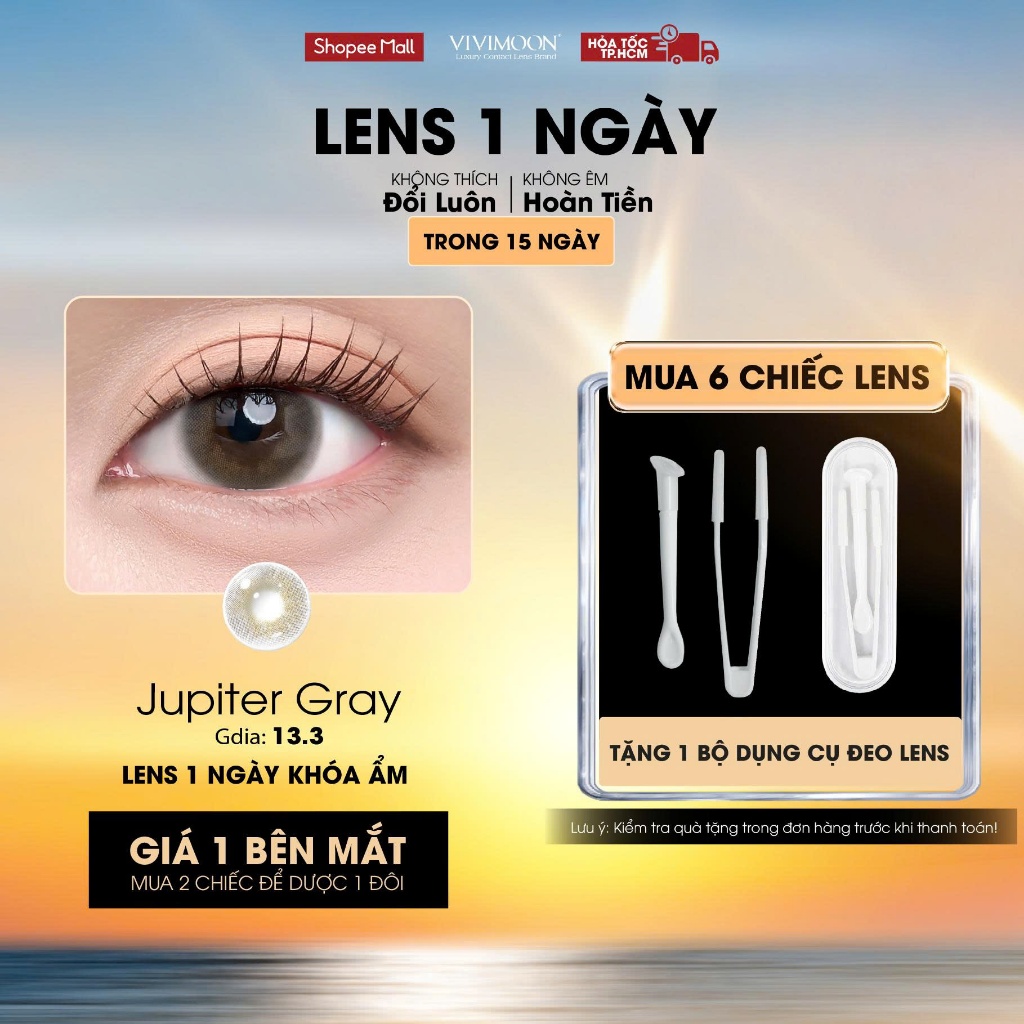 VIVIMOON lens cận khóa ẩm 1 ngày màu xám pha ánh vàng Jupiter Gray (Giá 01 chiếc/01 bên mắt - x2 để 