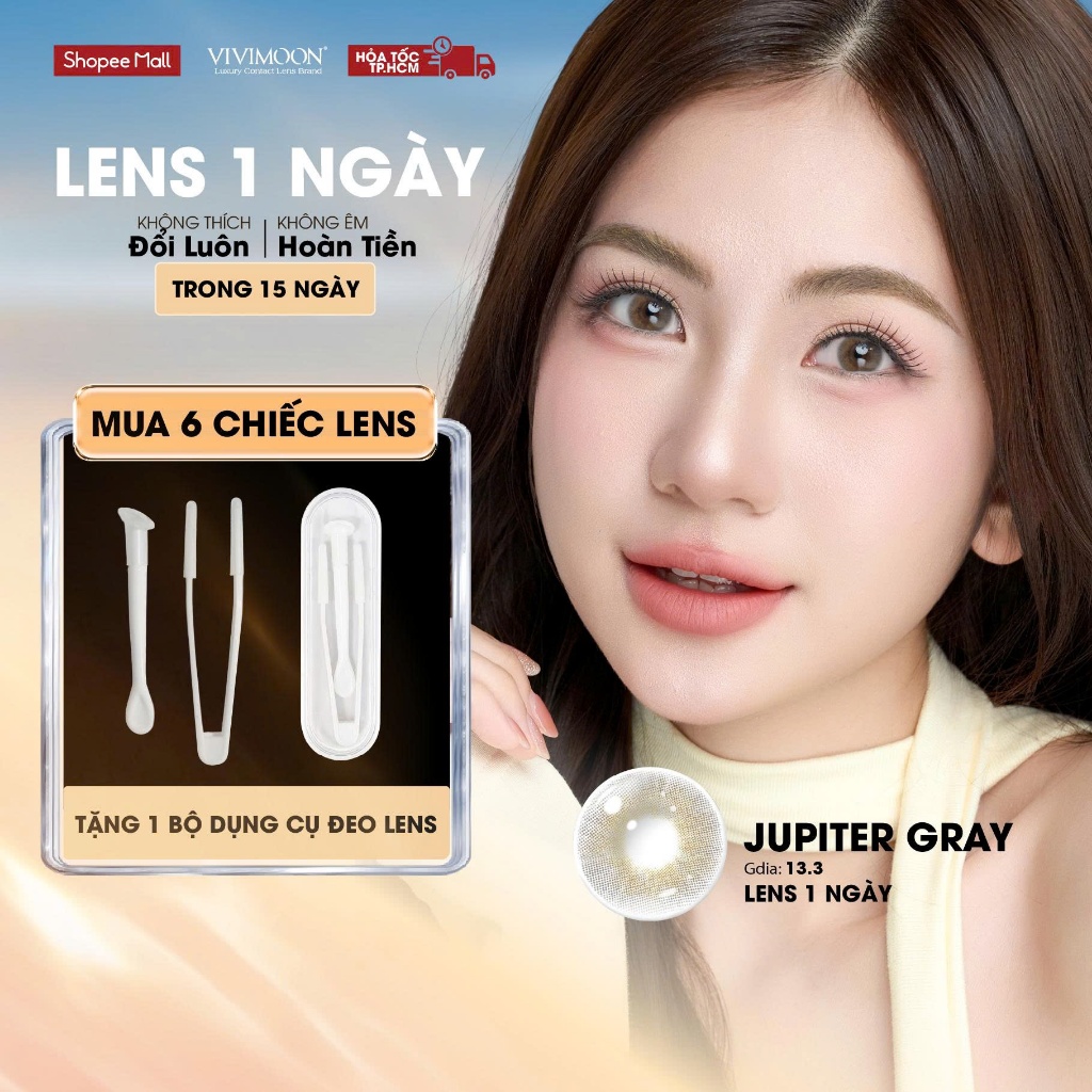 VIVIMOON lens cận 1 ngày khóa ẩm màu xám pha ánh vàng Jupiter Gray (Giá 01 chiếc/01 bên mắt)