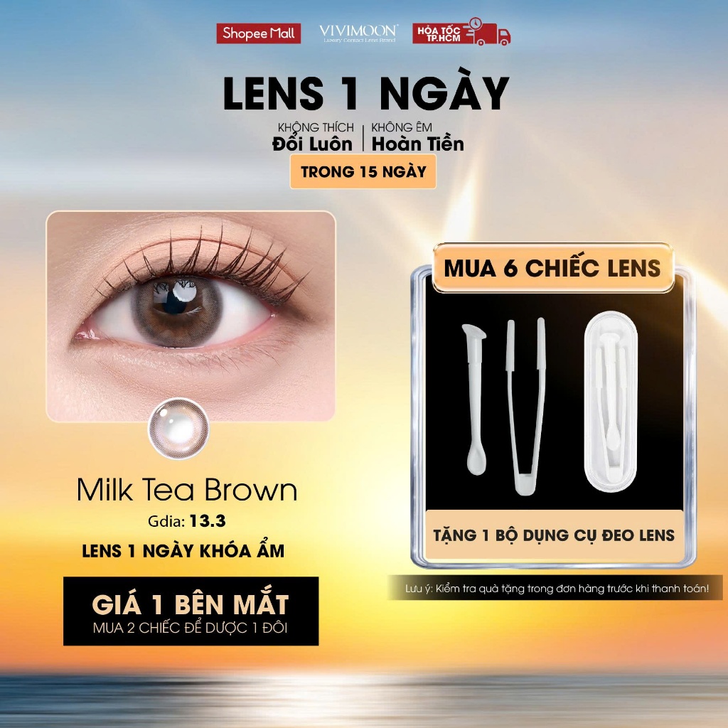 VIVIMOON lens cận 1 ngày màu nâu trà sữa tự nhiên Milk Tea Brown độ cận từ 0-8 (Giá 1 chiếc /1 bên mắt)