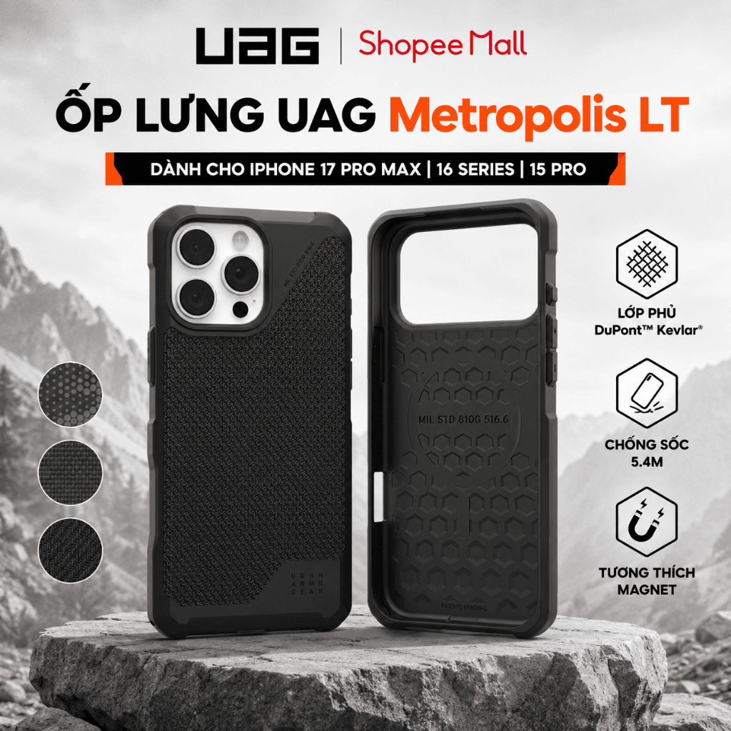 [UAG Metropolis LT] Ốp Lưng Dành Cho  iPhone 17/16/15 Series – Bền Chuẩn Quân Đội, Chống Sốc 4.8m, H