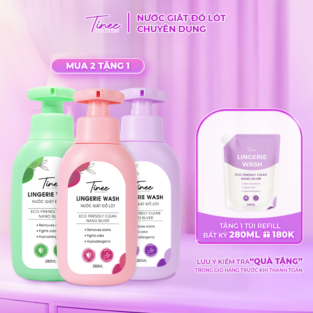 Nước Giặt Đồ Lót Chuyên Dụng Tinee 280ml - Bản Nano Bạc Hạn Chế Nấm Khuẩn, Dịu Nhẹ