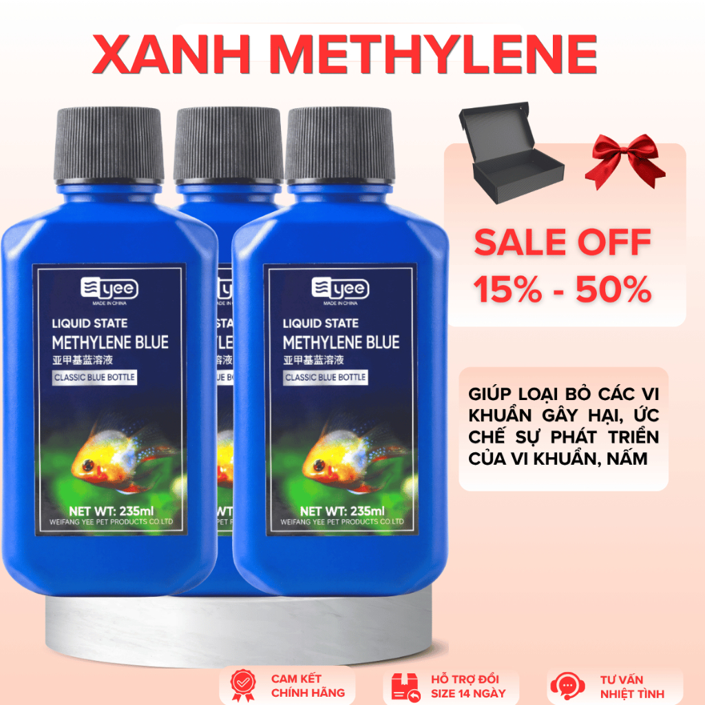 Combo 3 Chai Methylene Blue (Yee)  - khử trùng, phòng và đặc trị các bệnh ngoài da cho hồ cá thuỷ si