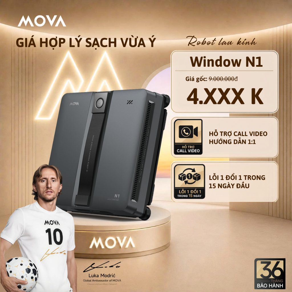 Robot Lau Kính MOVA N1 Lực Hút 8.000Pa, Lực Hút 8.000Pa, Phun Sương Kép Dual-Wing, Kết Nối App | BH 