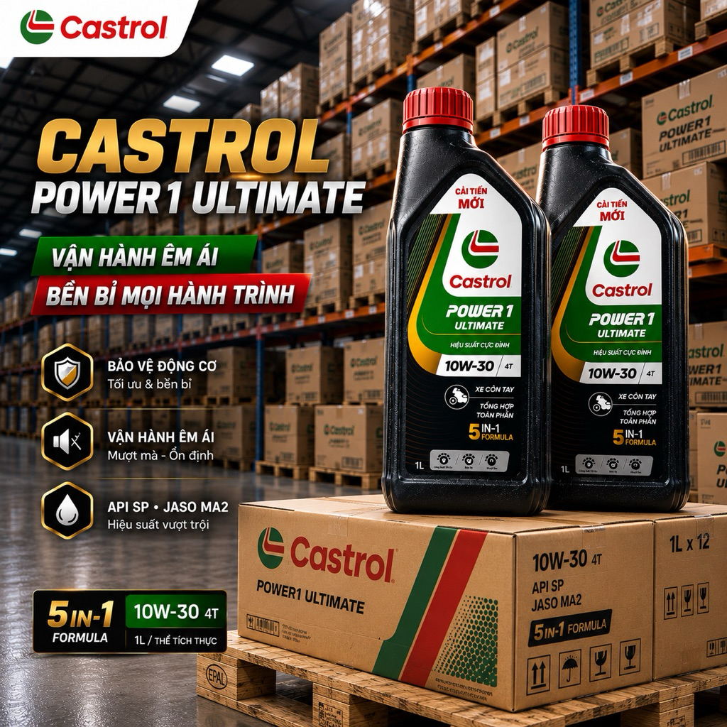 Combo 2 chai dầu nhớt xe số , xe côn tay Castrol Power1 ULTYMATE 10w30 tổng hợp toàn phần