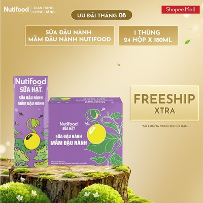 [KOL] Thùng 24 Hộp Sữa Hạt Nutifood 180ml (Sữa Mầm Đậu Nành - Sữa Yến Mạch - 20 Loại Hạt)