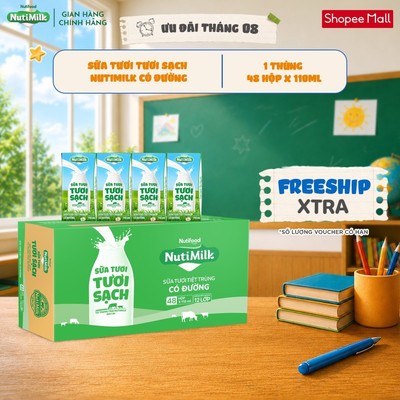 [KOL] Thùng 48 Hộp Sữa Tươi Tươi Sạch NutiMilk 110ml