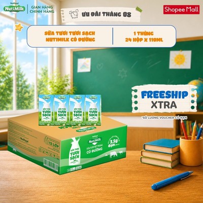Thùng 24 Hộp Sữa Tươi Tươi Sạch NutiMilk 110ml/hộp