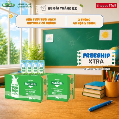 COMBO 2 Thùng 48 Hộp Sữa Tươi Tươi Sạch NutiMilk 180ml