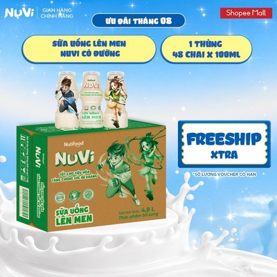 Thùng 48 Chai Sữa Uống Lên Men NuVi Có Đường/Dâu/Cam 100ml