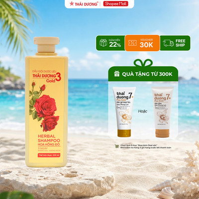 Dầu gội dược liệu Thái Dương 3 Gold Hoa Hồng Đỏ chai 333ml - Sao Thái Dương