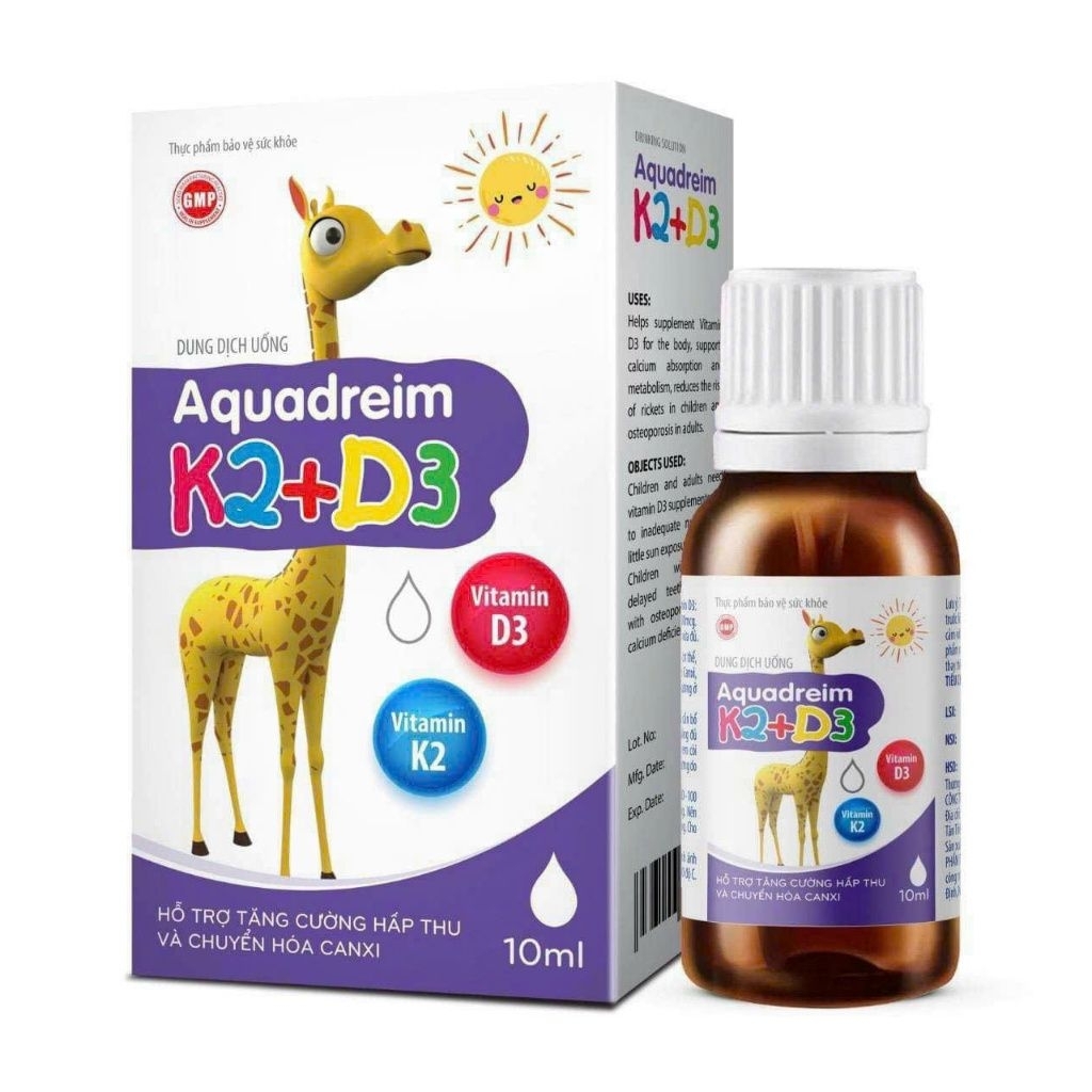 《Combo 10 hộp》Dung dịch uống Aquadreim K2 + D3 Aquadreim K2 + D3 Mk7 vitamin giúp hấp thụ canxi hiệu